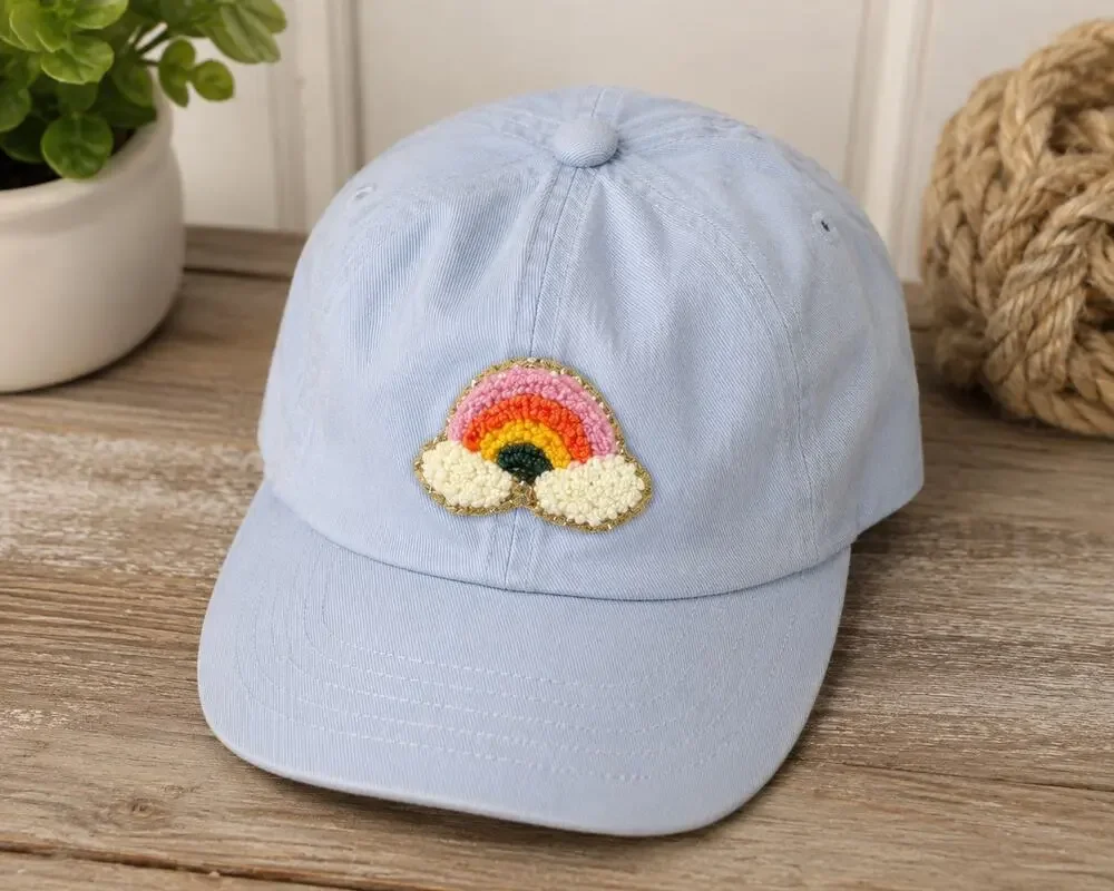 David & Young Light Blue Rainbow Patch Mesh Trucker Hat Adjustable